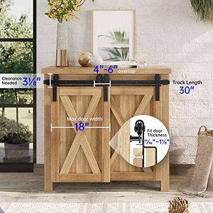 EaseLife 2.5 FT Mini Cabinet Bypass Double Sliding Barn Door Hardware Track Kit,Easy Install,Slide Smoothly Quietly,Apply for Storage Window TV Stand and Other Shielding (No Cabinet) - size: 2.5 feet for 2 doors