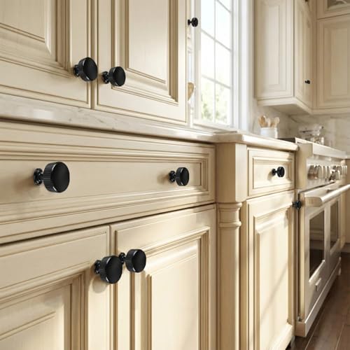 VEHCIL 10 Pack Round Matte Black Kitchen Cabinet Knobs Black Drawer Dresser Knobs Cabinet Handles for Cupboard Closet Bathroom Kitchen Cabinet Hardware,Solid Zinc Alloy - color: Matte Black (10PACK), size: 1.1 Inch