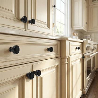 VEHCIL 20 Pack Round Matte Black Kitchen Cabinet Knobs Black Drawer Dresser Knobs Cabinet Handles for Cupboard Closet Bathroom Kitchen Cabinet Hardware,Solid Zinc Alloy - color: Matte Black (20PACK), size: 1.1 Inch