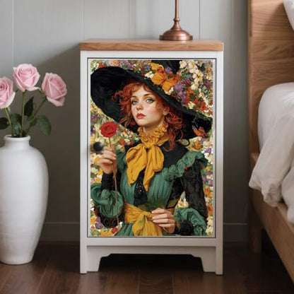 Peacoblue Witch with Flower Hat Rub On Transfers for Furniture Craft 6"x12" - style: Witch with Flower Hat
