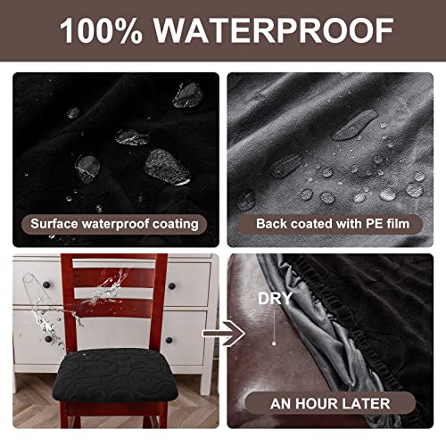 Genina Waterproof Dining Chair Covers Stretch Seat Covers, 4Pack - color: Flower Pattern-black