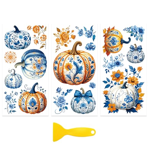 Peacoblue Blue Pumpkin Rub On Transfers for Furniture Craft 6"x12" - style: Blue-Patterned Pumpkin