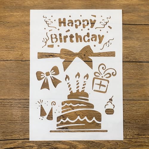 TIAMECH A4 Reusable Happy Birthday Cake Stencil for Painting - color: Happy Birthday Cake