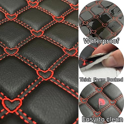 Quilted Foam Vinyl Fabric Heart Pattern with 0.23" Sponge Backing Faux Leather Fabric for Car Headliner, Furniture Upholstery, Headboards,Diamond 2" x 3" (Heart) - color: Heart