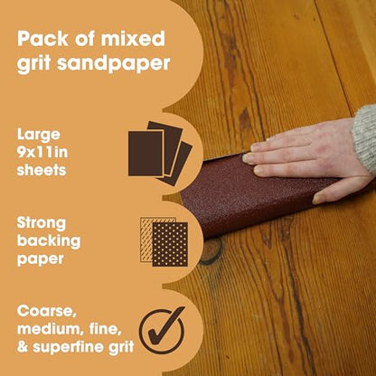 Furniture Clinic Sandpaper Sheets, Sand & Polish Wood Surfaces, 10 Pack - style: Sandpaper