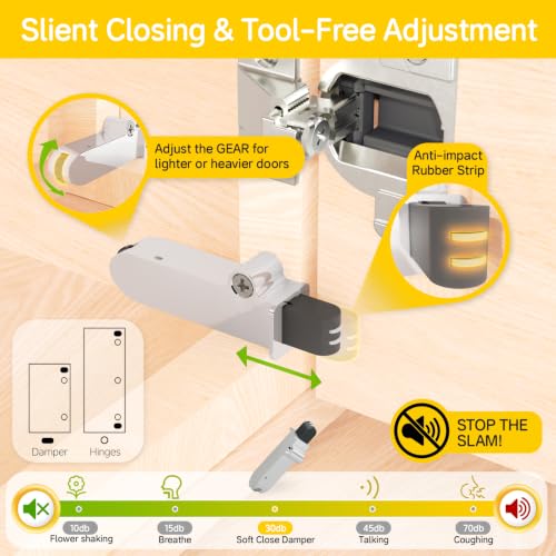 Onemake 2 Pack Soft Close Motion Damper, Smooth Slow Closing, Cabinet Buffer Adapter, Replacement Hardware, Hidden Concealed Mechanism for Overlay Hinges/Face Frame/Frameless/Compact Hinges, 35N