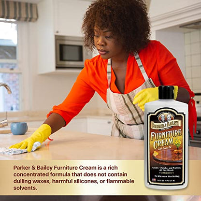 Parker & Bailey Furniture Cream - Multisurface Wood Cleaner and Polish Furniture Quick Shine Restorer Protector Kitchen Cabinets Surface Cleaner House Cleaning Supplies Home Improvement - size: 8 Ounce (Pack of 1)