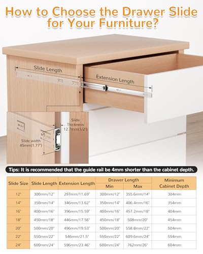 Chibery 6 Pairs 16 Inch Side Mount Soft Close Drawer Slides, Heavy-Duty Full Extension Kitchen Cabinet Drawer, 100LB Load Capacity, Slow Quiet Self Closing, Metal Ball Bearing Dresser Glides Runners