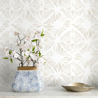 Boho Wallpaper Neutral Peel and Stick Wallpaper 78.7"x17.3" Geometric Wall Paper Beige and White Contact Paper Textured Removable Vinyl Waterproof for Bedroom Farmhouse Kitchen Bathroom - color: White and Beige, size: 17.3" x 78.7"