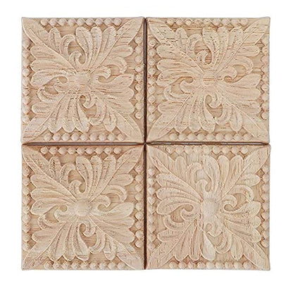 6x6cm Hand-Carved Wood Appliques, Unpainted Set of 4