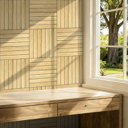 WADILE Peel and Stick Wood Slat Wall Panels 12x12in PVC 10 Pack - color: Light Brown Herringbone, size: 12"x12" 10PC
