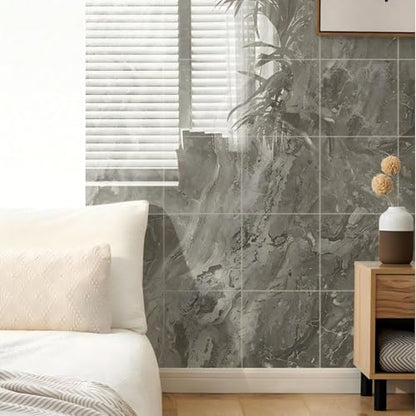 Chejiaye 22pcs Marble Peel and Stick Backsplash Waterproof Washroom Wall Panels, Peel and Stick Tile, PVC Foam Wall Panels for Kitchen,Bathroom,Living Room,Grey (Not Real Tile,11.8" x 11.8") - color: Grey Marble Tiles, size: 11.8" x 11.8" x 22Pack