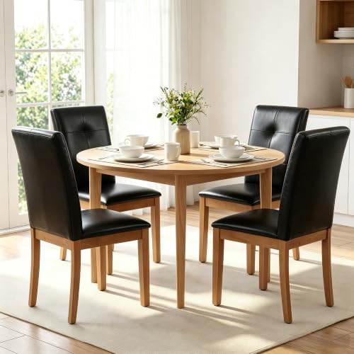 LSSBOUGHT Upholstered Kitchen & Dining Room Chairs with High Back, Leather Armless Dining Chairs with Solid Wood Legs for Dining Room and Kitchen (Black, Set of 4) - color: Black, size: Set of 4