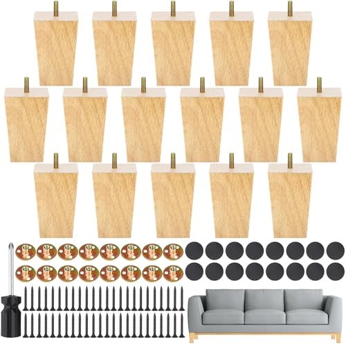 TURSTIN 16 PCS 4 Inch Wood Furniture Legs, Couch Legs Replacement, Wood - color: Wood, size: 4 Inch