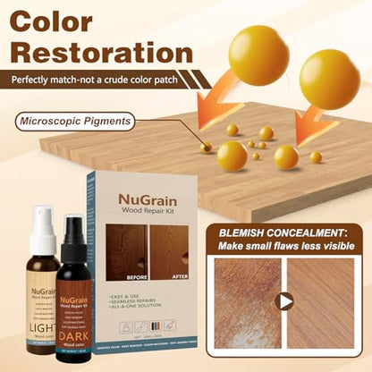 NuGrain Wood Repair Kit, Professional Wood Floor Scratch Repair,Easy-Fix Wood Furniture Repair- Restores Wood Scratch, Covers Nicks, Hides Minor Defects, Restore a Finish for Wood