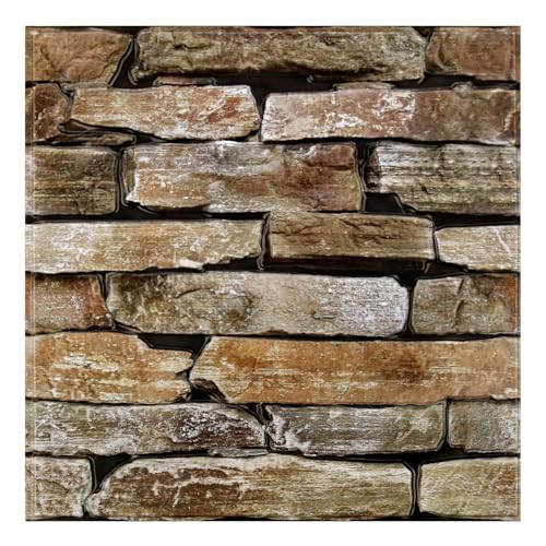 COMSTICKC 3D Faux Stone Wall Panels Peel and Stick, 10 Pcs 11.8" x 11.8" - color: Dark Brown