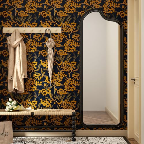 Blue Boho Floral Peel and Stick Wallpaper 17.5" x 393.5" - color: Blue, size: 393.5" x 17.5"