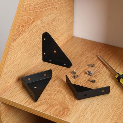 Hemobllo Corner Brackets for Wood Metal Corner Bracket 10 Pack Triangle Shelf Brace with Pre-Drilled Holes for Furniture Frame Bed Frame Desk Cabinet Support 3.54 X 2.55 X 0.74 in