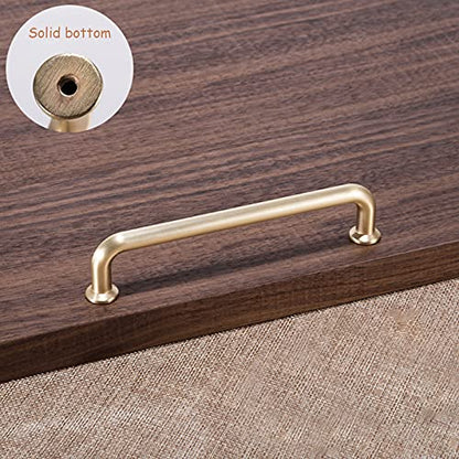 10 Pack Hole Center 5''(128mm) Brushed Brass Kitchen Cabinet Pulls.Zinc Alloy Solid Round Cabinet Handle Drawer Pull Modern Hardware for Bar
