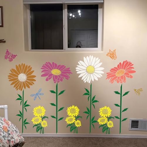 Large Flower Stencils for Painting Sunflower Stencils for Crafts Reusable - style: Daisy Sunflower