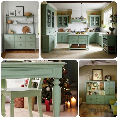 All-in-One Water-Based Wood Refinishing Paint - Low VOC, Fast-Drying, for Furniture, Cabinets & Doors - Easy Furniture Makeovers, with Paint Roller (Light Green, 16 Fl Oz) - color: (Cactus Light Green