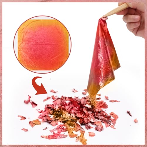 KINNO Variegated Gold Leaf Sheets 25 PCS with Rich Sunset Red，5.51*5.51inch - color: Sunset Red