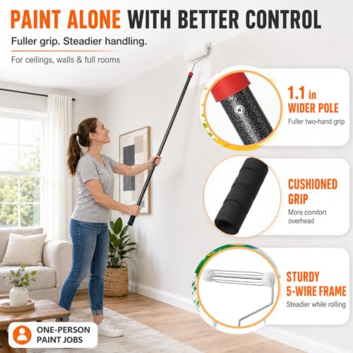 9 in Paint Roller Kit, 6 ft Adjustable Extension Pole, 3 Covers