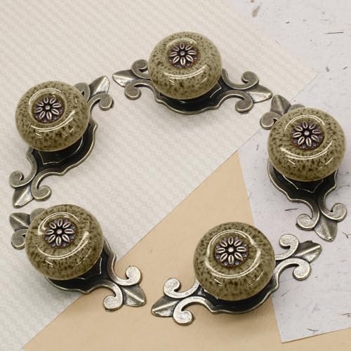 Ceramic Knobs White with Pattern, 10pcs - color: White with Pattern, size: 10 Pieces