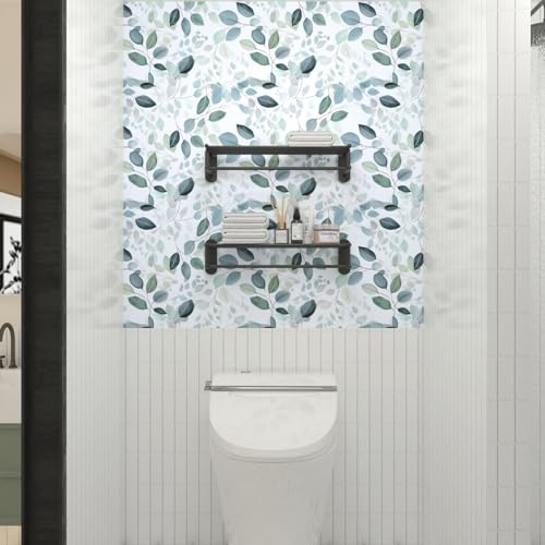 Teal Floral Olive Green Leaf Peel and Stick Wallpaper 17.5" x 118" - color: Green Leaf, size: 17.5" x 118"
