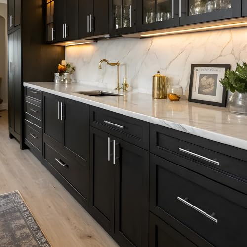 homdiy 20 Pack Brushed Nickel Round Bar Cabinet Pull Drawer Handle Stainless Steel Modern Hardware for Kitchen Cabinet Cabinets and Dresser Drawers, 4in Center to Center 201SN - color: Brushed Nickel, size: 4in hole centers
