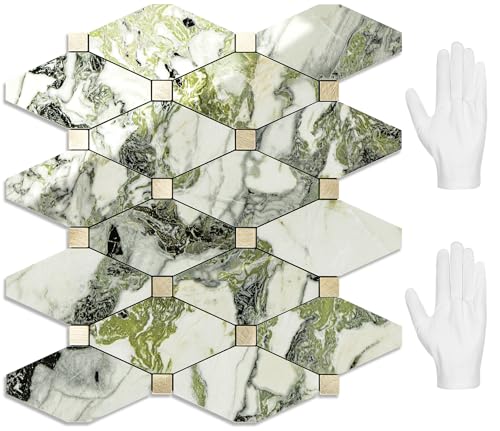 STICKGOO 10 Sheets Peel and Stick Backsplash, Polished Green Marble - color: Polished Green Marble