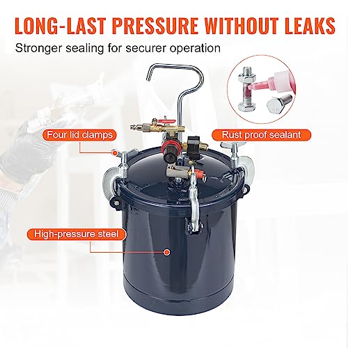 VEVOR Spray Paint Pressure Pot Tank, 10L/2.5gal Air Paint Pressure Pot, 1.5mm+4mm Two Nozzles Two Spray Paint Guns for Industry Home Decor Architecture Construction Automotive Painting, 60PSI Max - size: 10L1.5mm+4.0mm