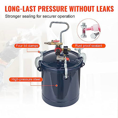 VEVOR Spray Paint Pressure Pot Tank, 10L/2.5gal Air Paint Pressure Pot, 1.5mm+4mm Two Nozzles Two Spray Paint Guns for Industry Home Decor Architecture Construction Automotive Painting, 60PSI Max - size: 10L1.5mm+4.0mm