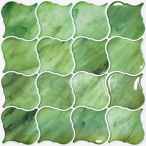 5Pcs Peel and Stick Backsplash,3D Adhesive Wall Tile-Green Fairyland - color: Green Fairyland, size: 12"x12"（5 Sheets）
