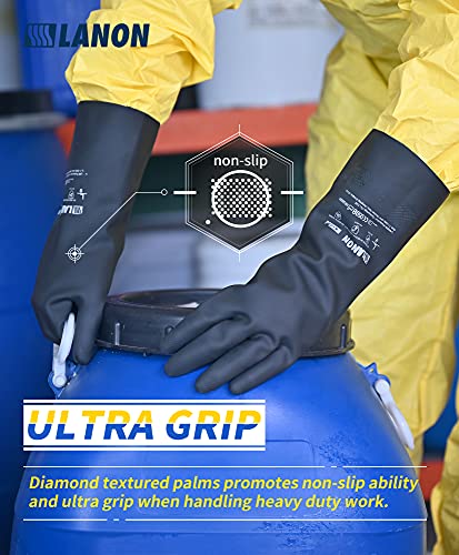 LANON Rubber Chemical Resistant Gloves, Reusable Heavy-duty Safety Work Gloves, Acid & Alkali Protection, Non-Slip, X Large (Pack of 2) - size: X-Large (Pack of 2)