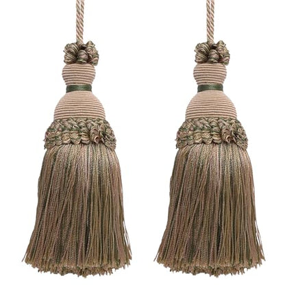 DÉCOPRO Beautiful Hand-Crafted 5" (12.5cm) Key Tassel, 3 1/2" (8.5cm) Loop # IKTJ, Beige Khaki Green #4567 (Khaki Green, Dark Beige) Set of 2 - color: Beige Khaki Green #4567 (Khaki Green, Dark Beige), size: Set of 2