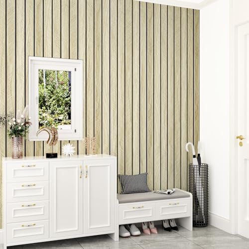 Light Oak Wood Slat Wall Panel Peel and Stick 3D Foam Wood Slat Wallpaper Removable Self Adhesive Wooden Contact Paper for Cabinets Bedroom Accent Wall Living Room Interior Decor 16.8"x118" - size: 16.8" x 118"