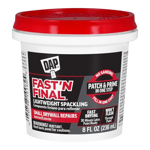 DAP Fast 'N Final Lightweight Spackling, White, 8 Oz (7079812140) - size: 8 Fl Oz (Pack of 1)