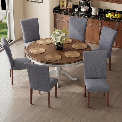 COLAMY Upholstered Parsons Dining Chairs Set of 6, Fabric Dining Room Kitchen Side Chair with Nailhead Trim and Wood Legs - Dark Grey - color: F-darkgrey, size: Set of 6