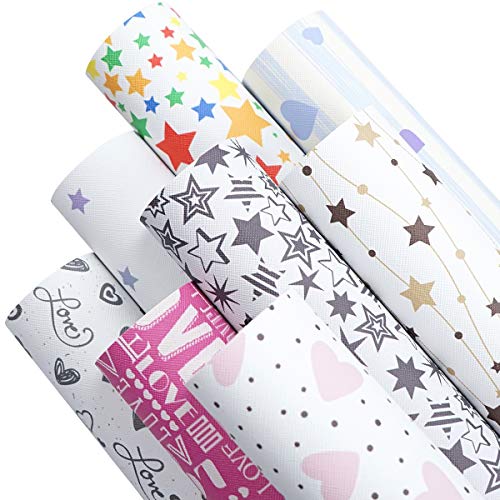 8 Pieces 8x12 Inch(21x30cm) Star Pattern Printed Faux Leather Fabric Sheets Cotton Back for Leather Bows and Earrings Making, Each Pattern One Sheet, in Total 8 Sheets - color: Star Pattern
