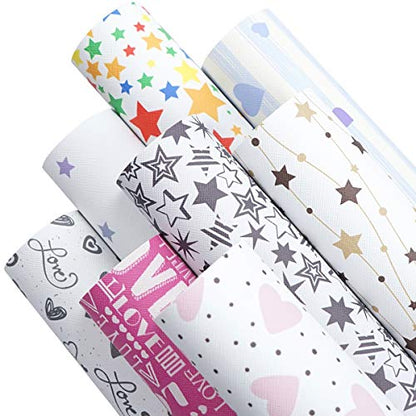 8 Pieces 8x12 Inch(21x30cm) Star Pattern Printed Faux Leather Fabric Sheets Cotton Back for Leather Bows and Earrings Making, Each Pattern One Sheet, in Total 8 Sheets - color: Star Pattern