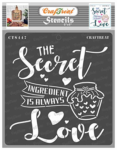 CrafTreat Reusable Quote Stencils for Painting on Wood, Canvas, Paper, Fabric, Floor, Wall and Tile - Secret Ingredient - 6x6 Inch - DIY Art and Craft Stencils - Kitchen Decor Stencils for Painting