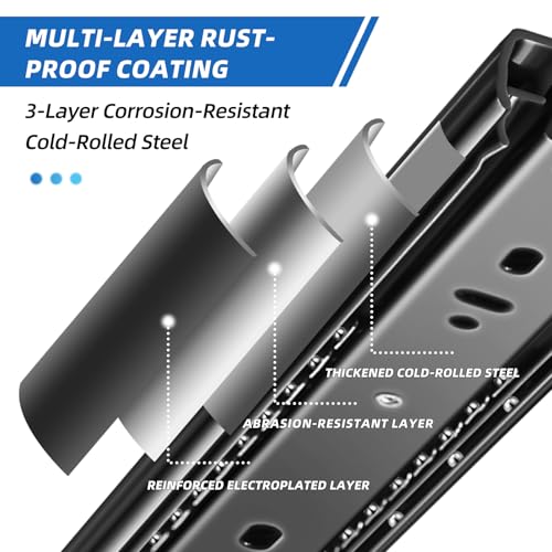 Drawer Slides 1 Pair Full Extension 12 14 16 18 20 22 24 inch Side Mount Pull Out Kitchen Cabinet Rails Bracket Replacement Ball Bearing (Basic-1 Pair, 12 Inch) - color: Basic-Black, size: 12 Inch