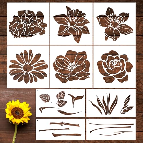 Sitsink Large Flower Stencils for Painting - 10 Pcs, Reusable Templates for Wall, Wood, Furniture & More - style: rose
