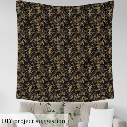 Feelyou Groovy Flower Fabric by The Yard 3 Yards Soft Retro Floral - color: Black Golden, size: 3 Yards