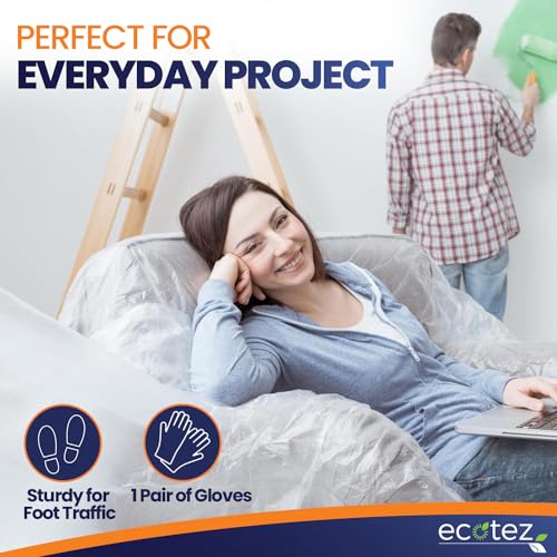6 Pack 12 x 9 ft Extra Large Plastic Drop Cloth for Painting - size: 6 Pack-Standard