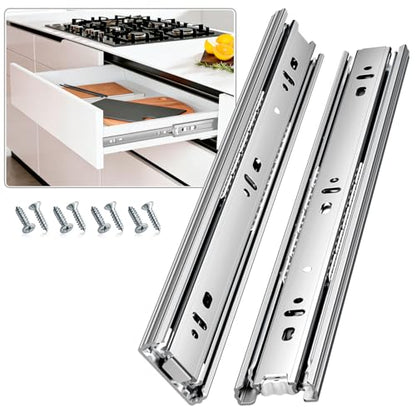 Drawer Slides Ball Bearing 3 Folds Full Extension Side Mount Cabinet Runners Glides Rails Track 100 Lbs Load 10 12 14 16 18 20 22 24 Inch Silver (Silver-Basic- 1 Pr,10 Inch) - color: Silver-Basic, size: 10 Inch