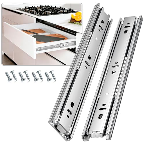 Drawer Slides Ball Bearing 3 Folds Full Extension Side Mount Cabinet Runners Glides Rails Track 100 Lbs Load 10 12 14 16 18 20 22 24 Inch Silver (Silver-Basic- 1 Pr,16 Inch) - color: Silver-Basic, size: 16 Inch
