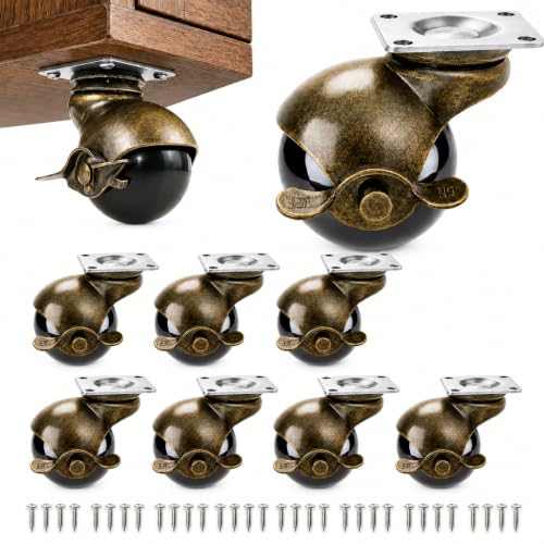 2" Antique Brass Caster Wheels 8 Pack with Brake, Quiet Rolling - color: Bronze-8pcs