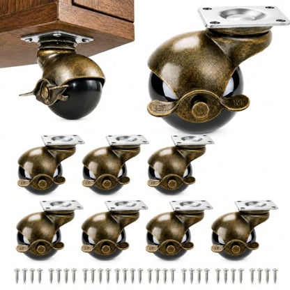 2" Antique Brass Caster Wheels 8 Pack with Brake, Quiet Rolling - color: Bronze-8pcs